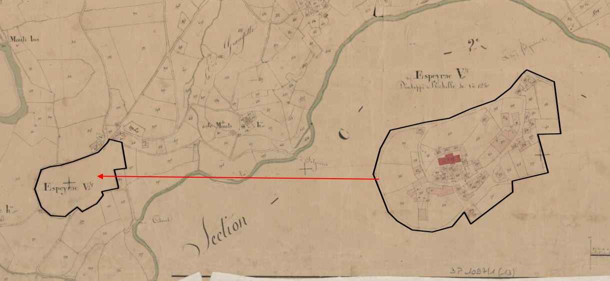 Développement d'un village sur une même feuille de section pour permettre une meilleure lisibilité des N° de parcelles