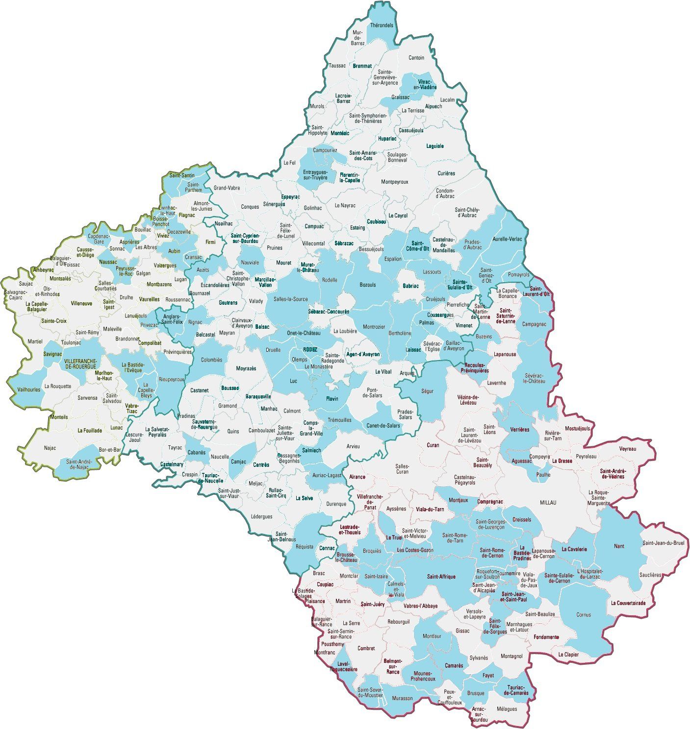 Communes ayant des étrangers en 1917 en Aveyron