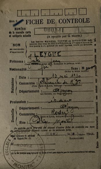 Fiche contrôle 1946