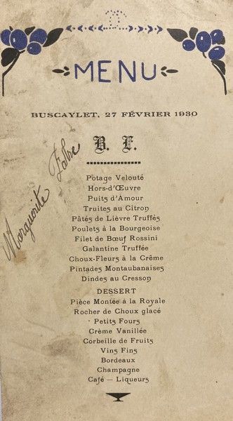 Menu 1930