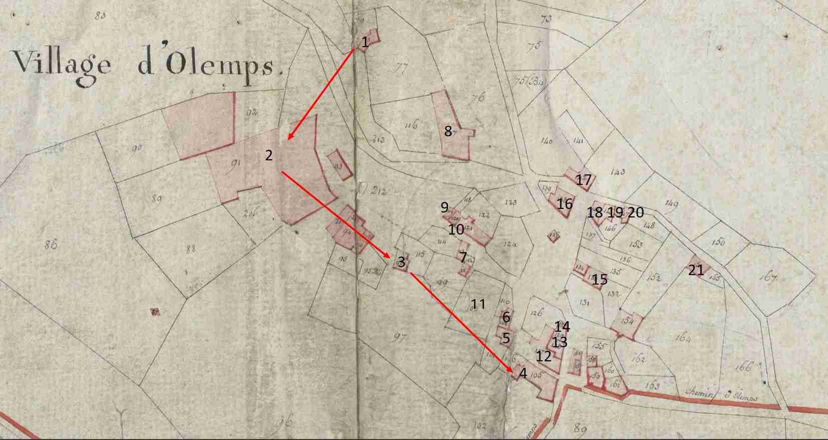 Renumérotation du bâti dans certains états de sections du cadastre.