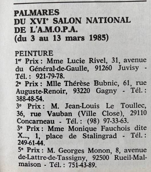 Palmarès salon AMOPA