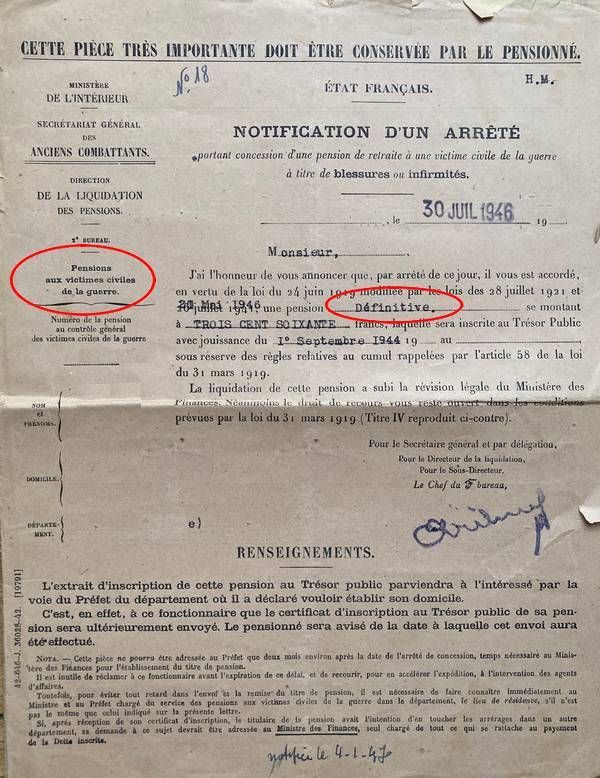 Pension victime civile