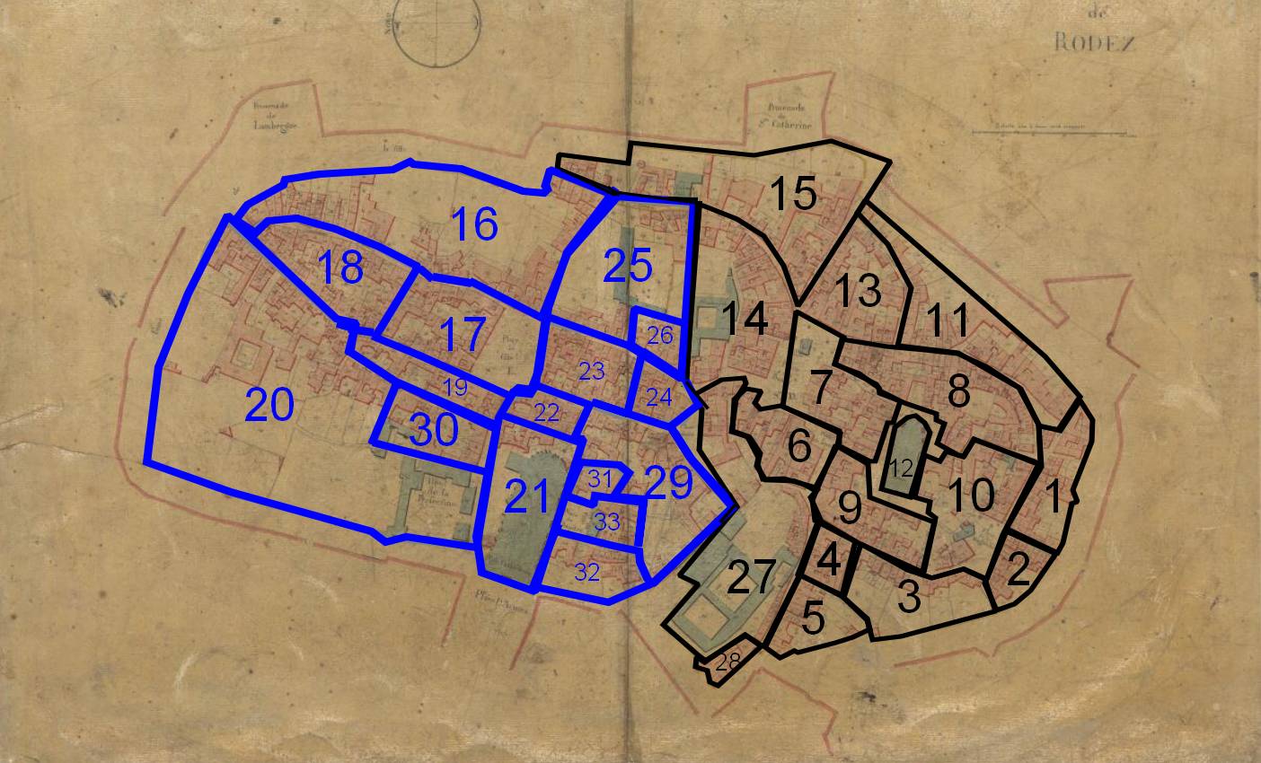 Ilots de Rodez sur le Cadastre