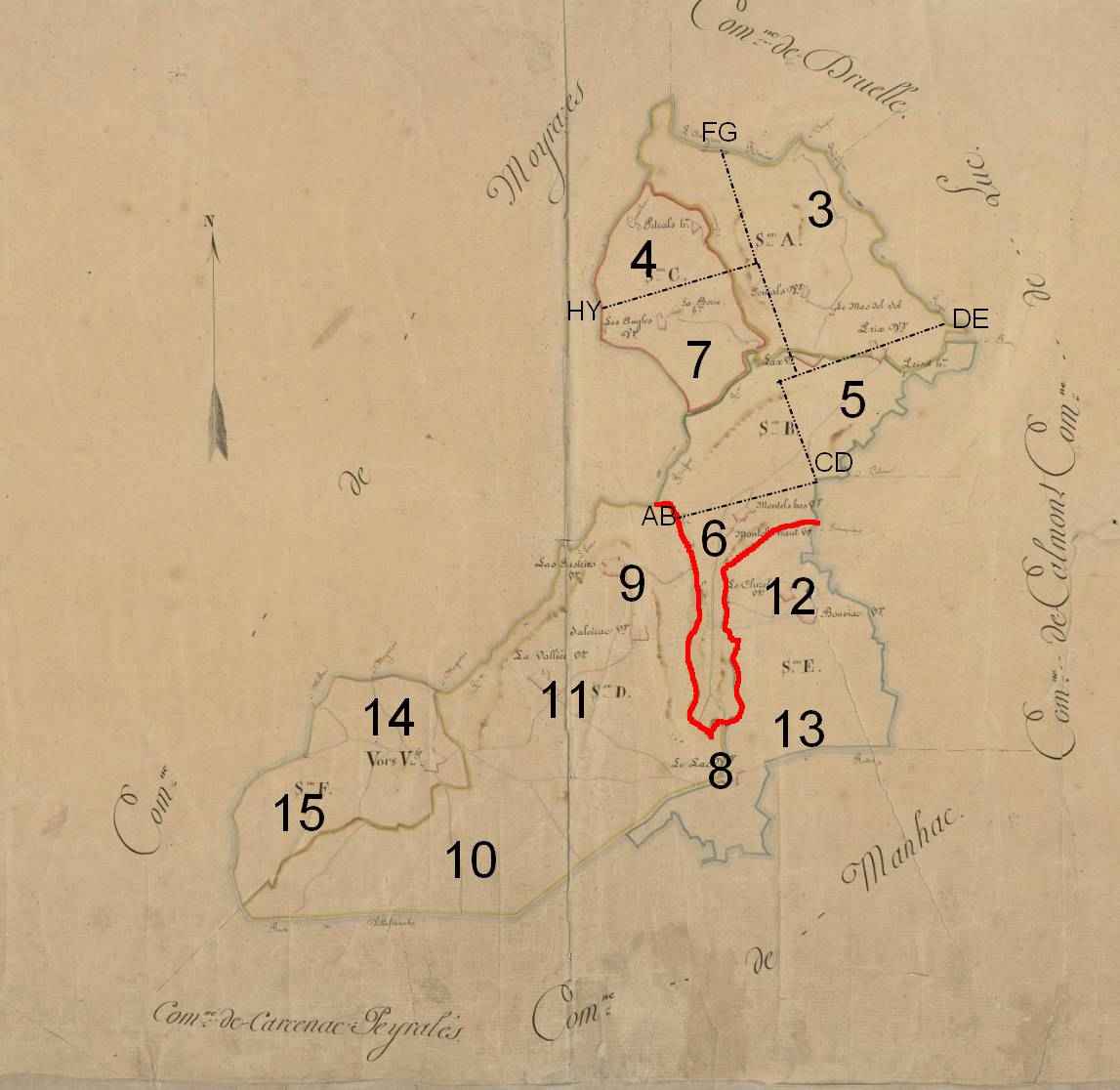 L'ancienne commune de Vors utilise un découpage spécifique et un découpage par sections.