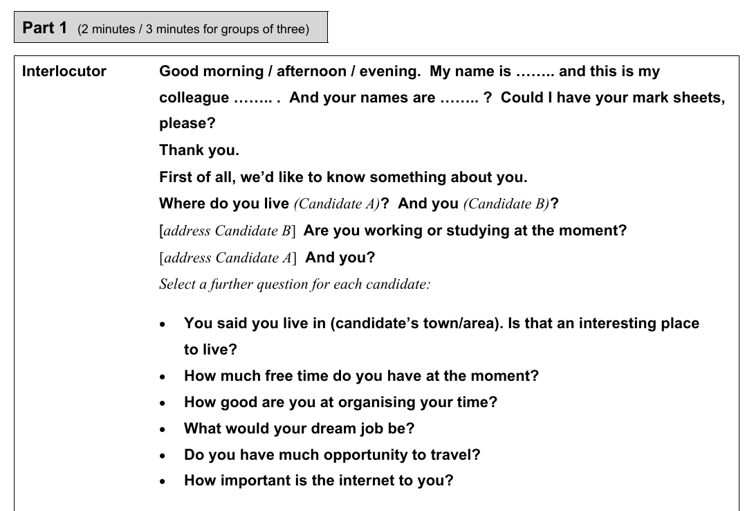 C2 Proficiency Cambridge Speaking Part 1