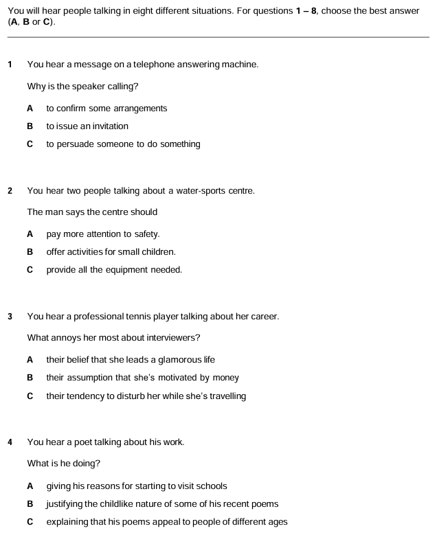 FCE B2 Listening Part 1 1