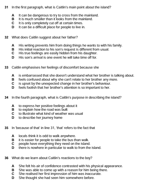 FCE B2 Reading Part 5 questions