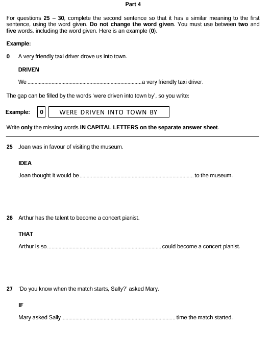 FCE B2 Use of English Part 4