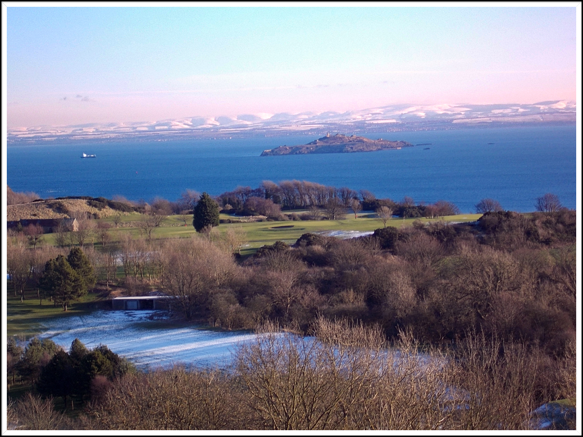 Viewpoint on proposed Whinnyhall Path Looking over Inchkeith to Edinburgh from Whinnyhall Path