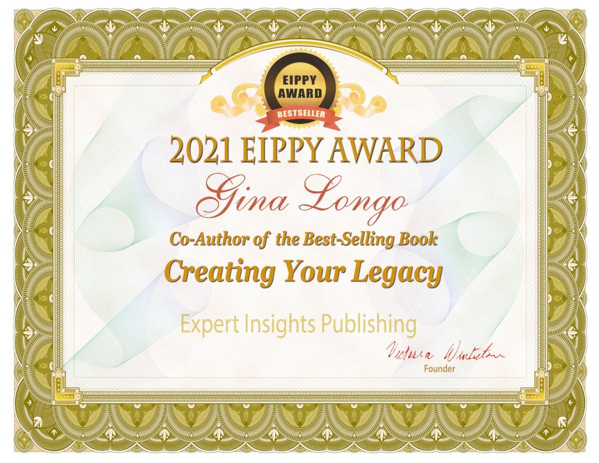 Gina M. Longo - 2021 EIPPY Award Certificate for Creating Your Legacy.