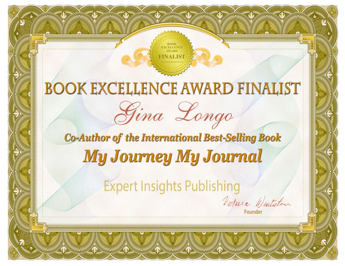 Gina M. Longo - Book Excellence Award Finalist Certificate for My Journey, My Journal.