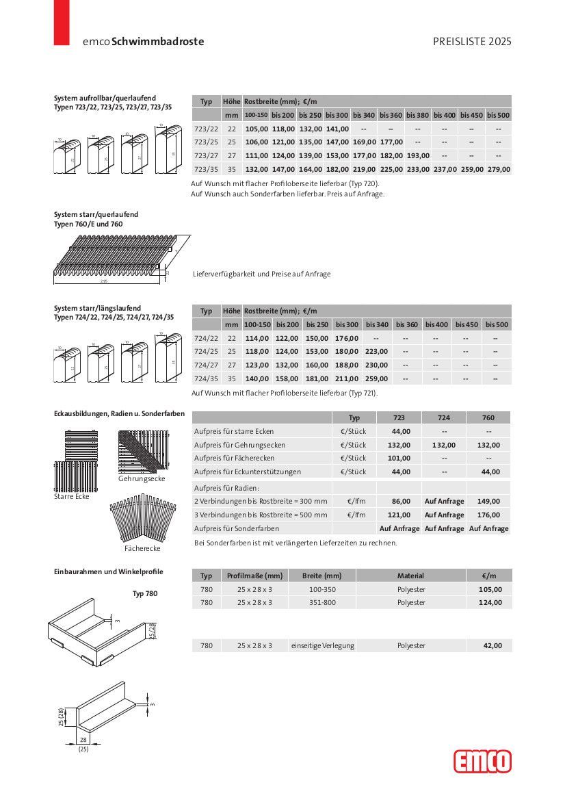 Preisliste emco Schwimmbadroste 2025 Preisliste emco Schwimmbadroste 2025