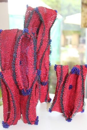 Scarlet Pods Triptych by Christine Miller