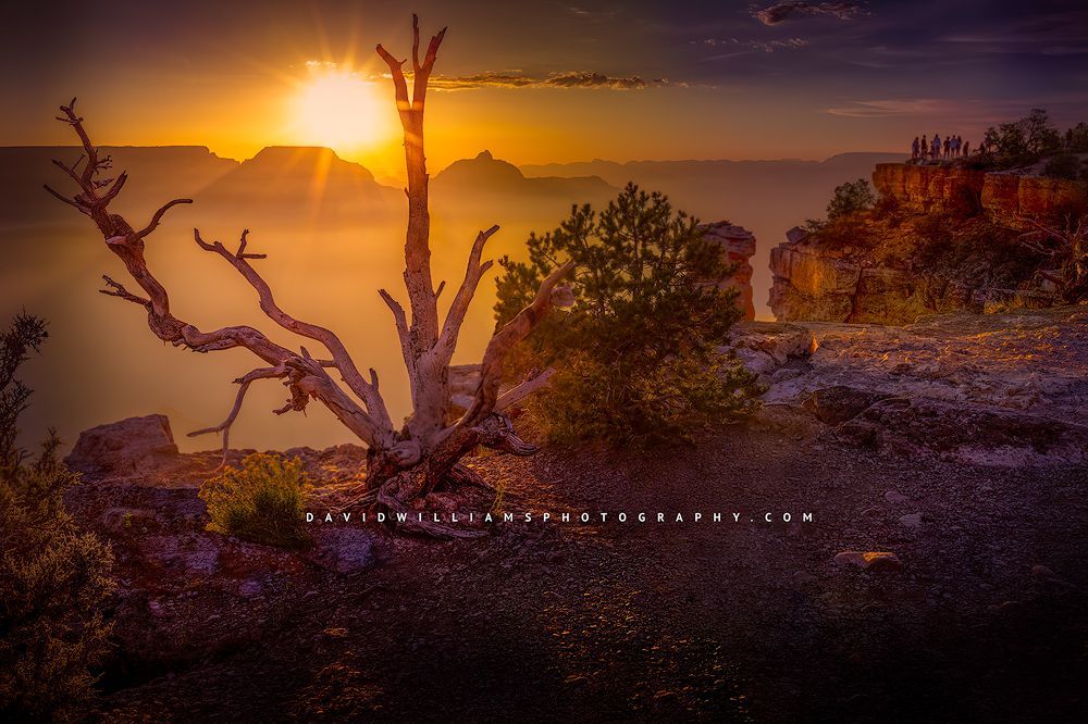 A fire fills Yaki Point with smoke at sunrise, Grand Canyon, Arizona