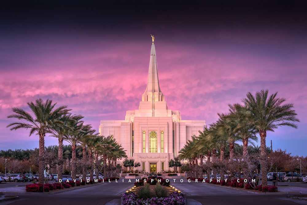 A beautiful image just before the sun rises on the LDS Gilbert Temple from the Church of Jesus Christ of Latter Day Saints