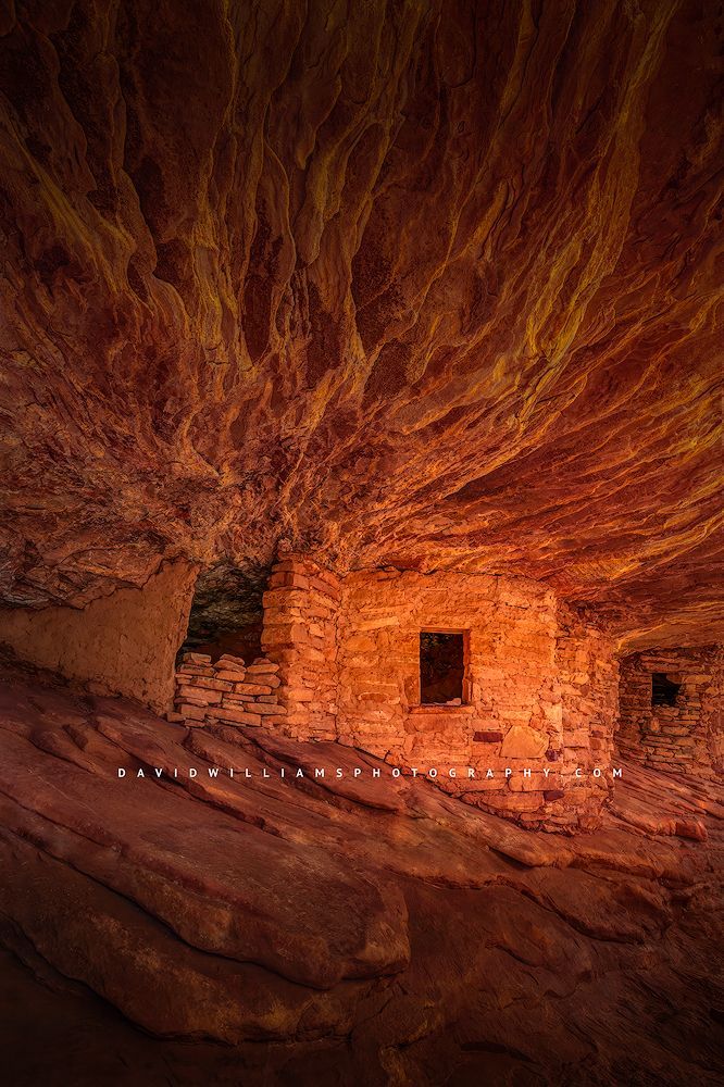 The morning sun at House on Fire Anasazi Indian Ruin, Ut