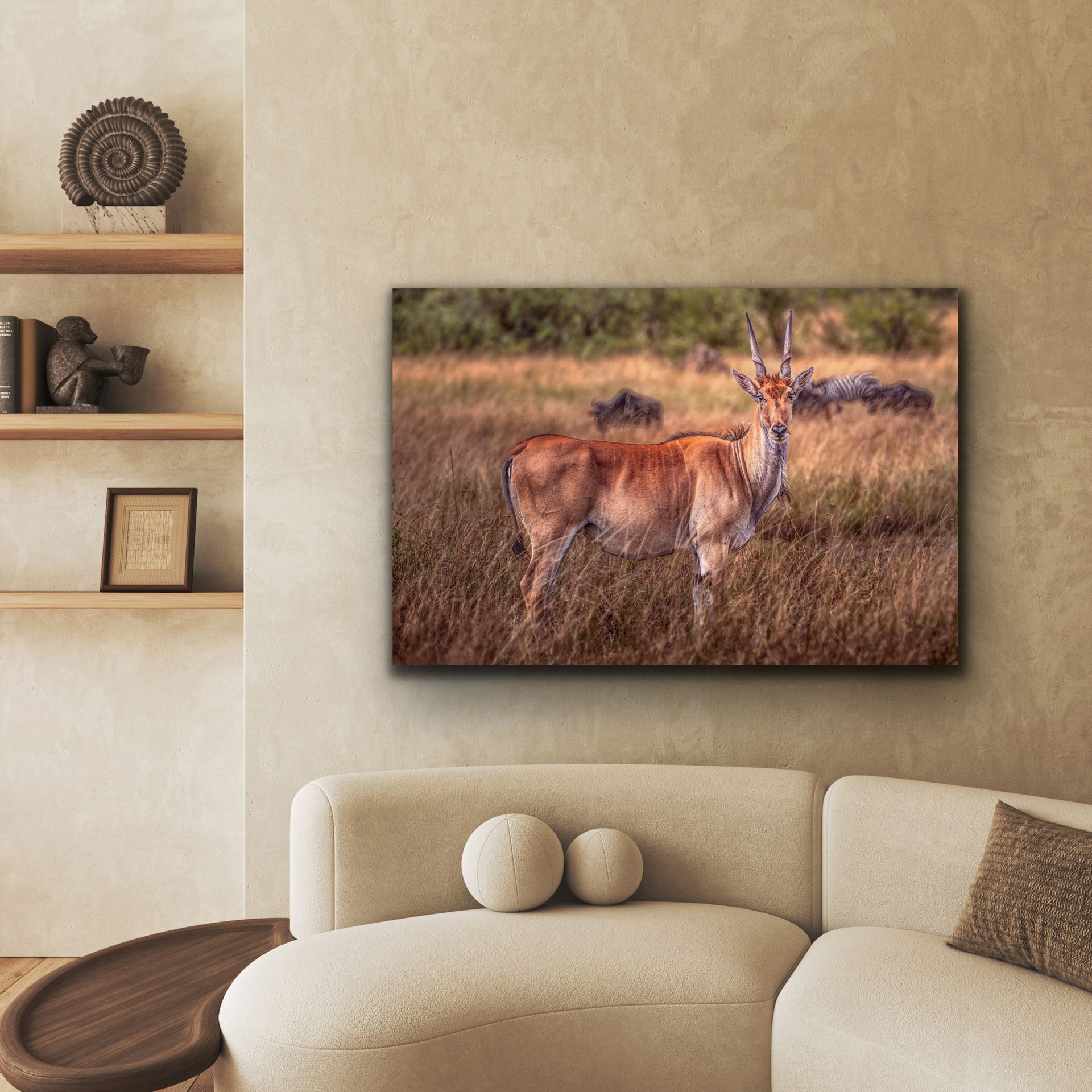 Image info: # Eland-S_NZ94504 African Eland – fine art print displayed in modern living room.