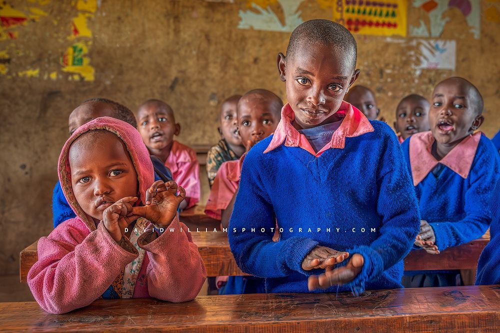 African Children in an elementary classroom in morning light, Kenya