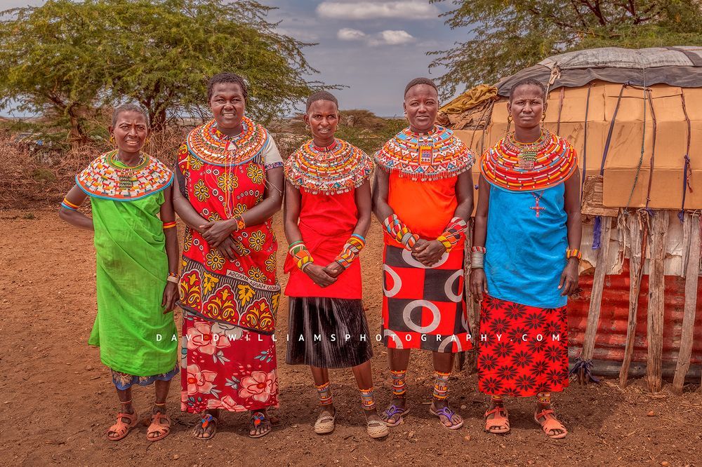 Maasai women in traditional clothing and African beads, Samburu, Kenya