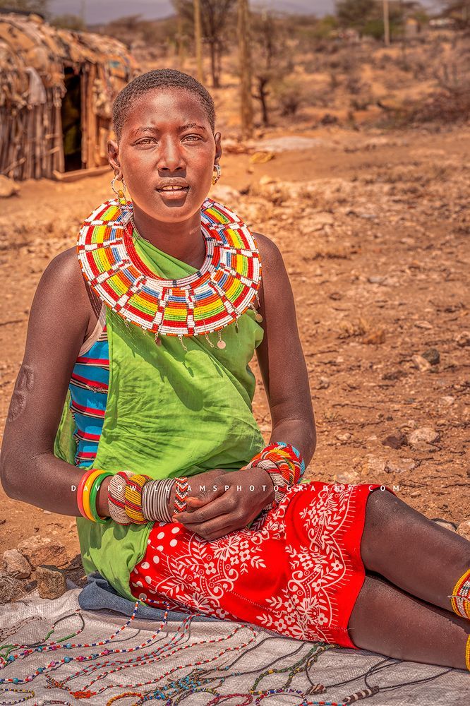A Maasai woman selling handmade jewelry, Samburu, Kenya, Africa