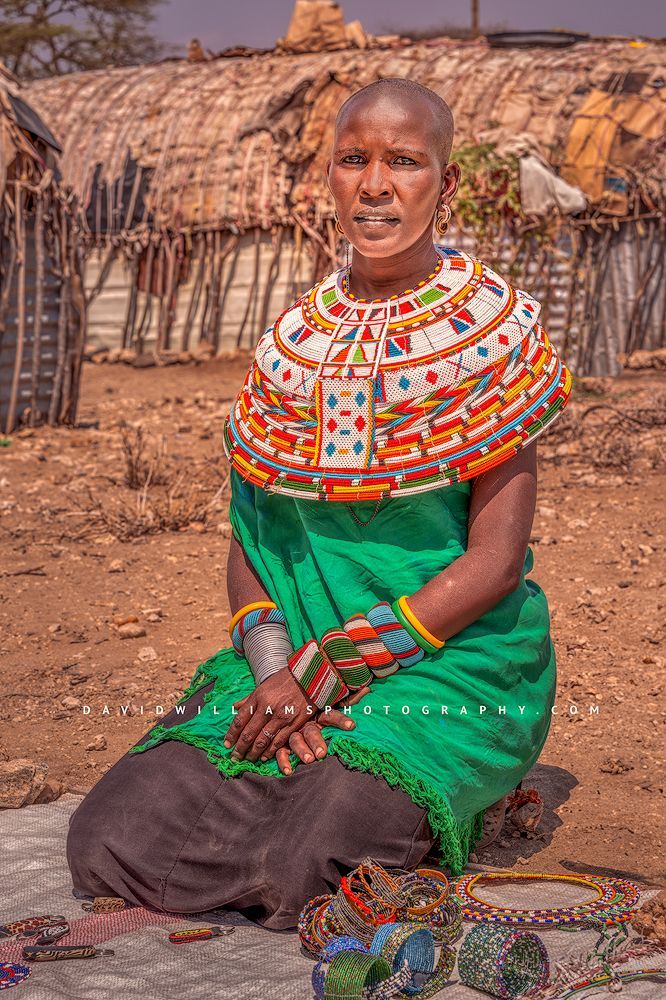 A Maasai woman selling handmade jewelry, Samburu, Kenya, Africa