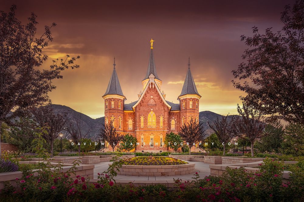Sunrise at the LDS Provo Temple on a peaceful Utah morning Beautiful morning at sunrise, LDS Provo Temple, UT