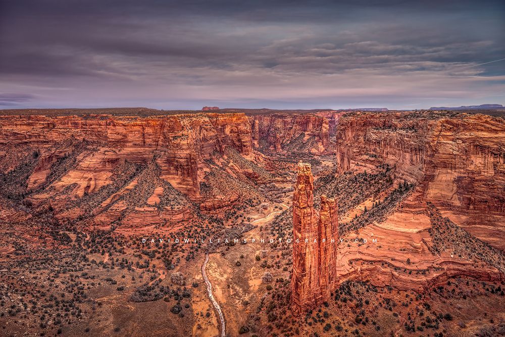 Sunset at Spider Rock spires, Canyon De Chelly National Park, Chinle, AZ