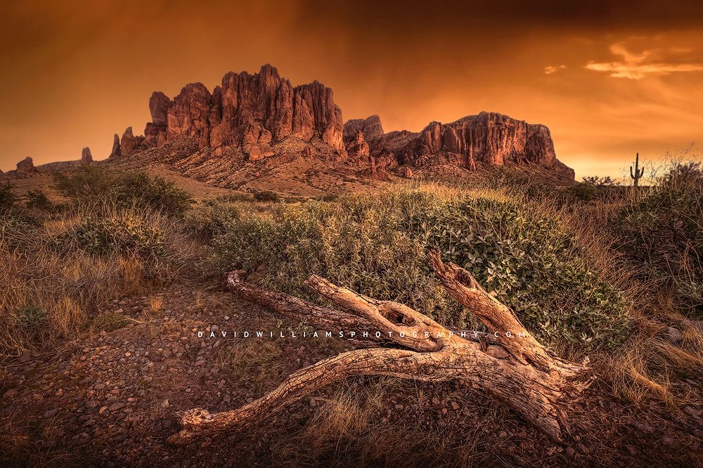 A vividly colorful sunset, Superstition Mountains, Arizona