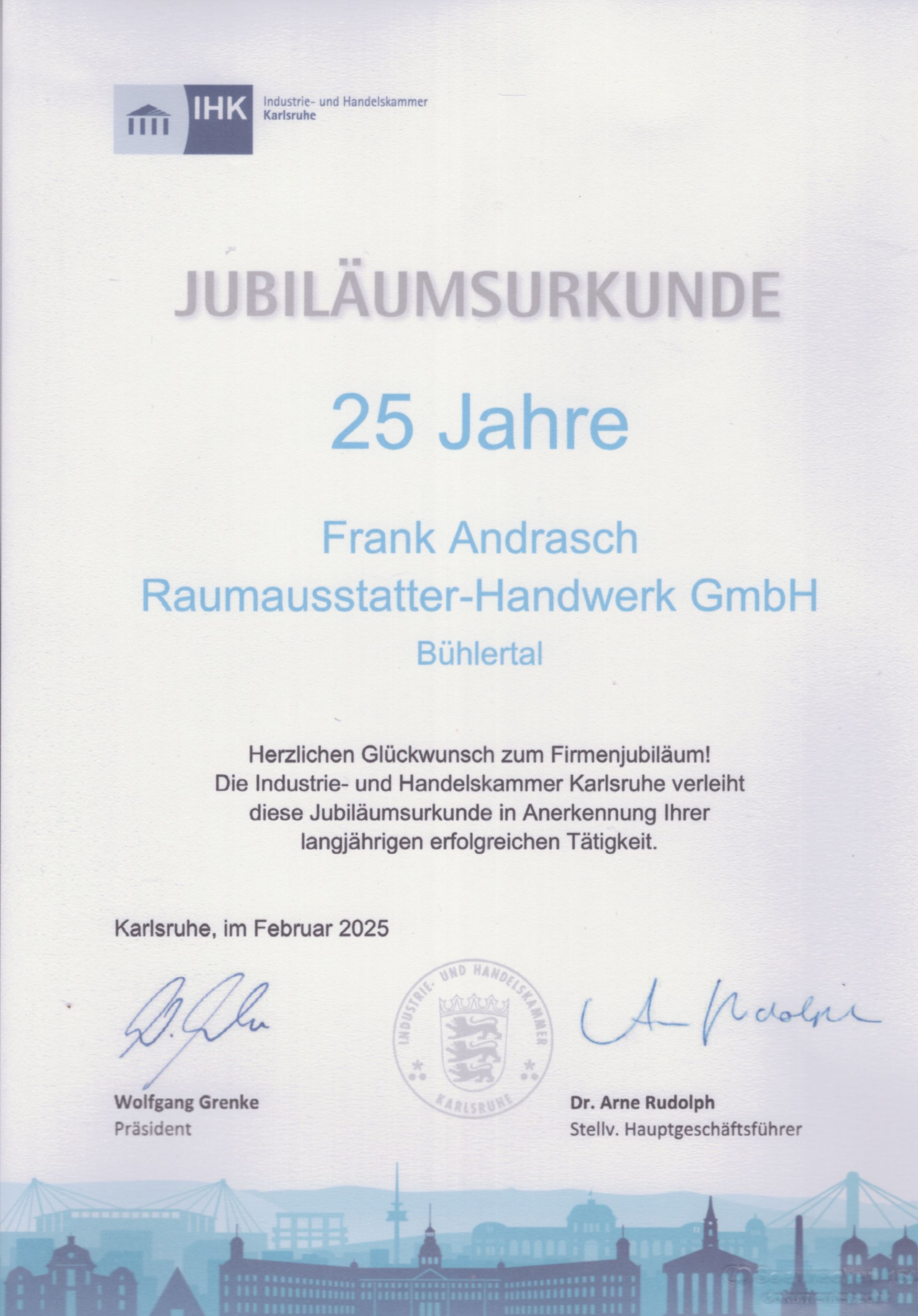 Jubiläumsurkunde 25 Jahre GmbH