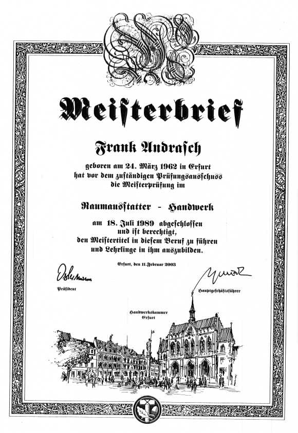 Meisterbrief 1989 Raumausstattermeister 1989
