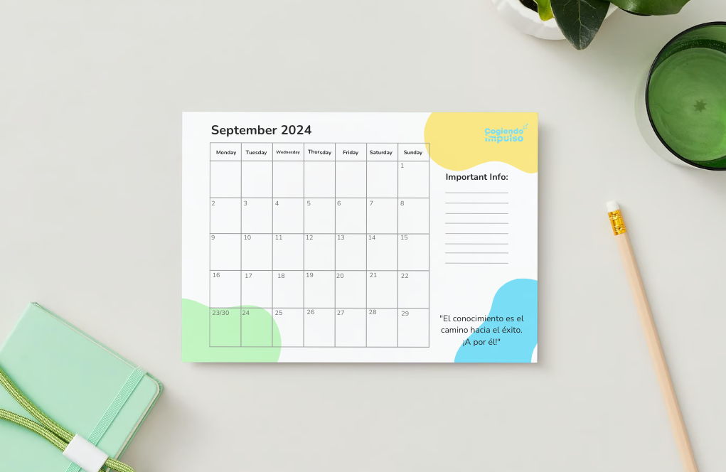 Ejemplo de calendario escolar como método de organización de estudio
