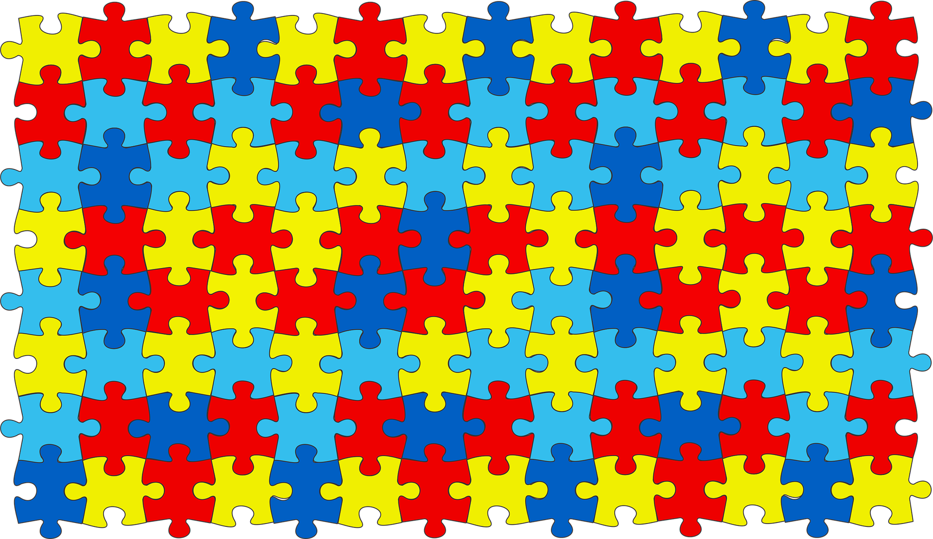 Piezas de puzzle en amarillo, rojo y azul
