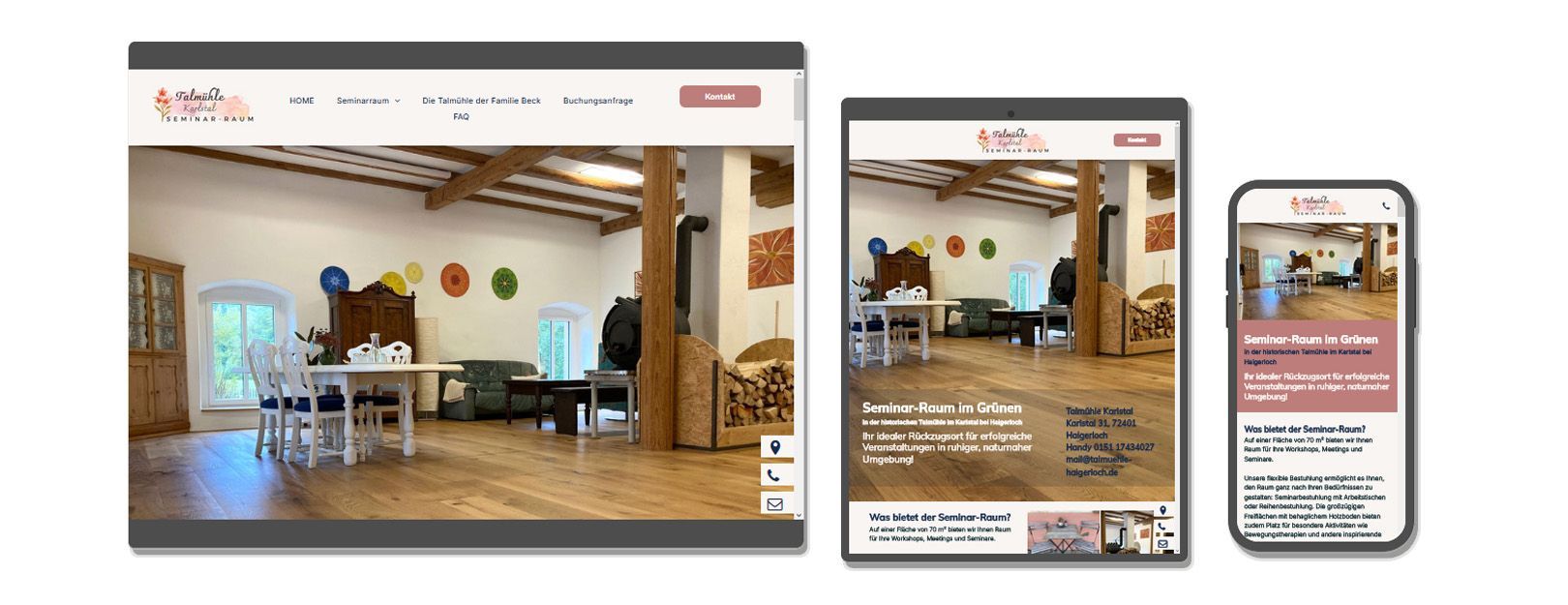 Website erstellt zur Vermietung eines Seminarraums