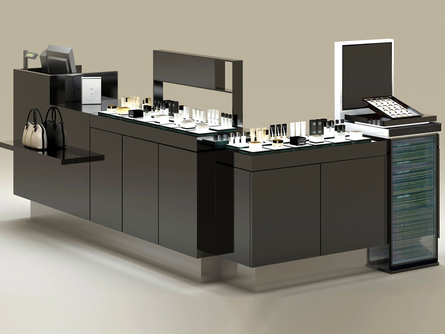 Visualisierung im Ladenbau Visualisierung einer Parfüm und Pflegeprodukte Bar im Bereich des Ladenbau