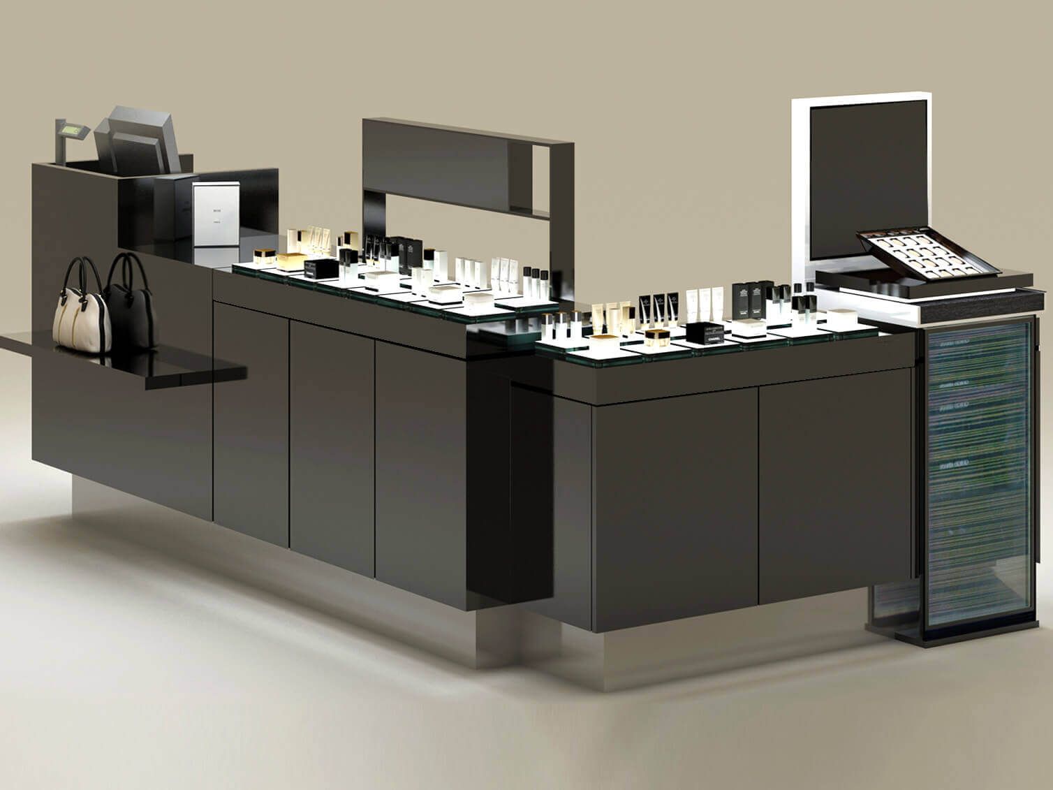 Visualisierung im Ladenbau Visualisierung einer Parfüm und Pflegeprodukte Bar im Bereich des Ladenbau