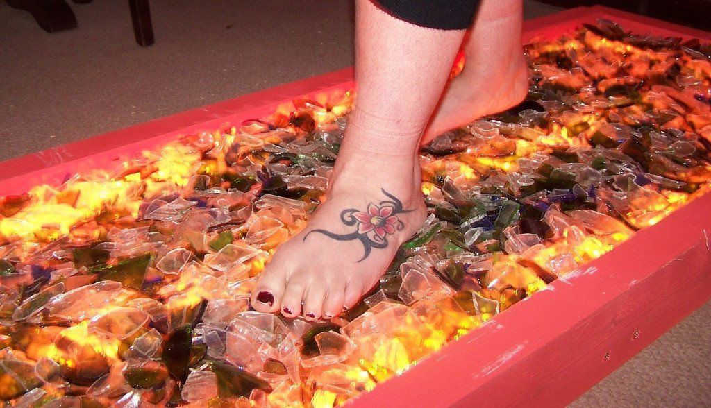 Glasswalking Feet on broken glass