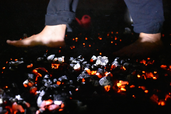 Firewalking close up of feet