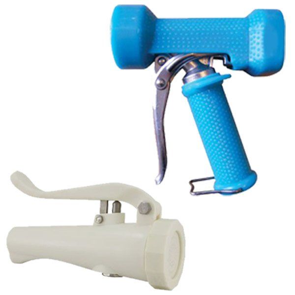 Food grade wash down spray guns for breweries, food processing factories and food preparation. In 316 stainless steel.