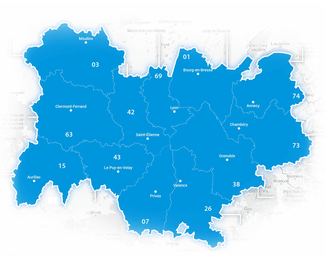 Carte de la région Rhône-Alpes