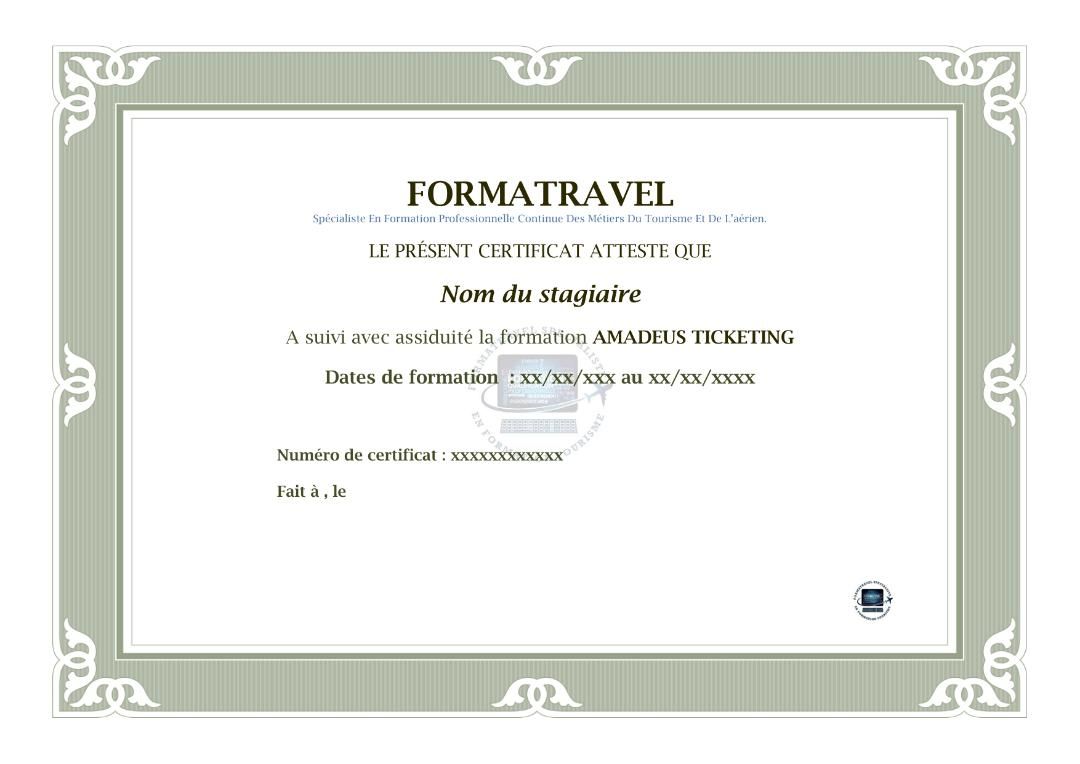 Exemple de certificat Formatravel