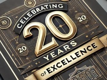 image of brown plaque with the words 20 years of excellence