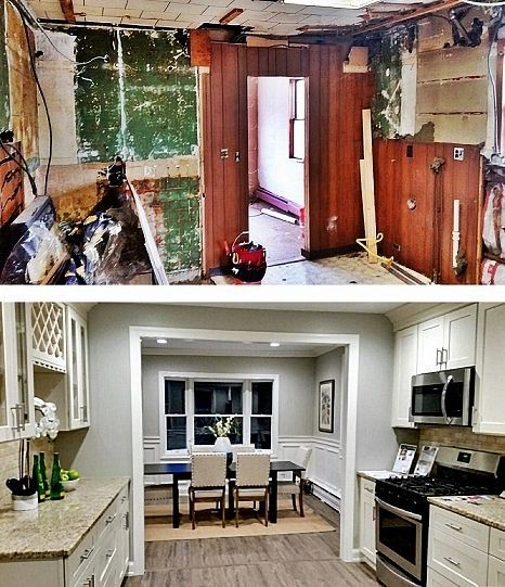 Before and after photos of a narrow doorway that was widened as part of a whole house renovation