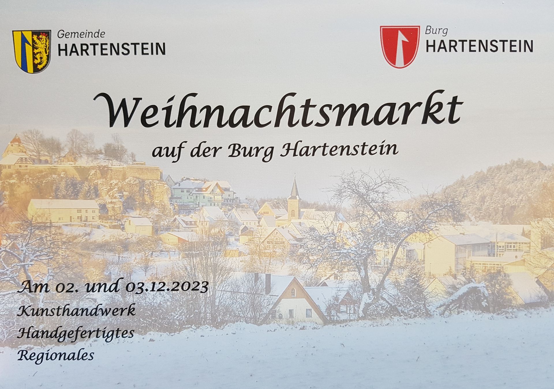 Flyer Weihnachtsmarkt auf der Burg Hartenstein am 02. & 03.Dezember 2023