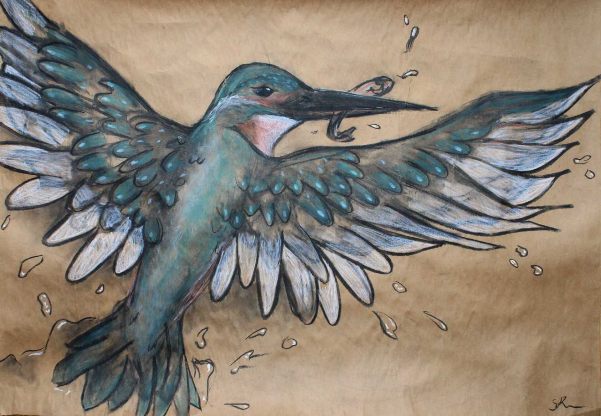 Eisvogel auf Packpapier