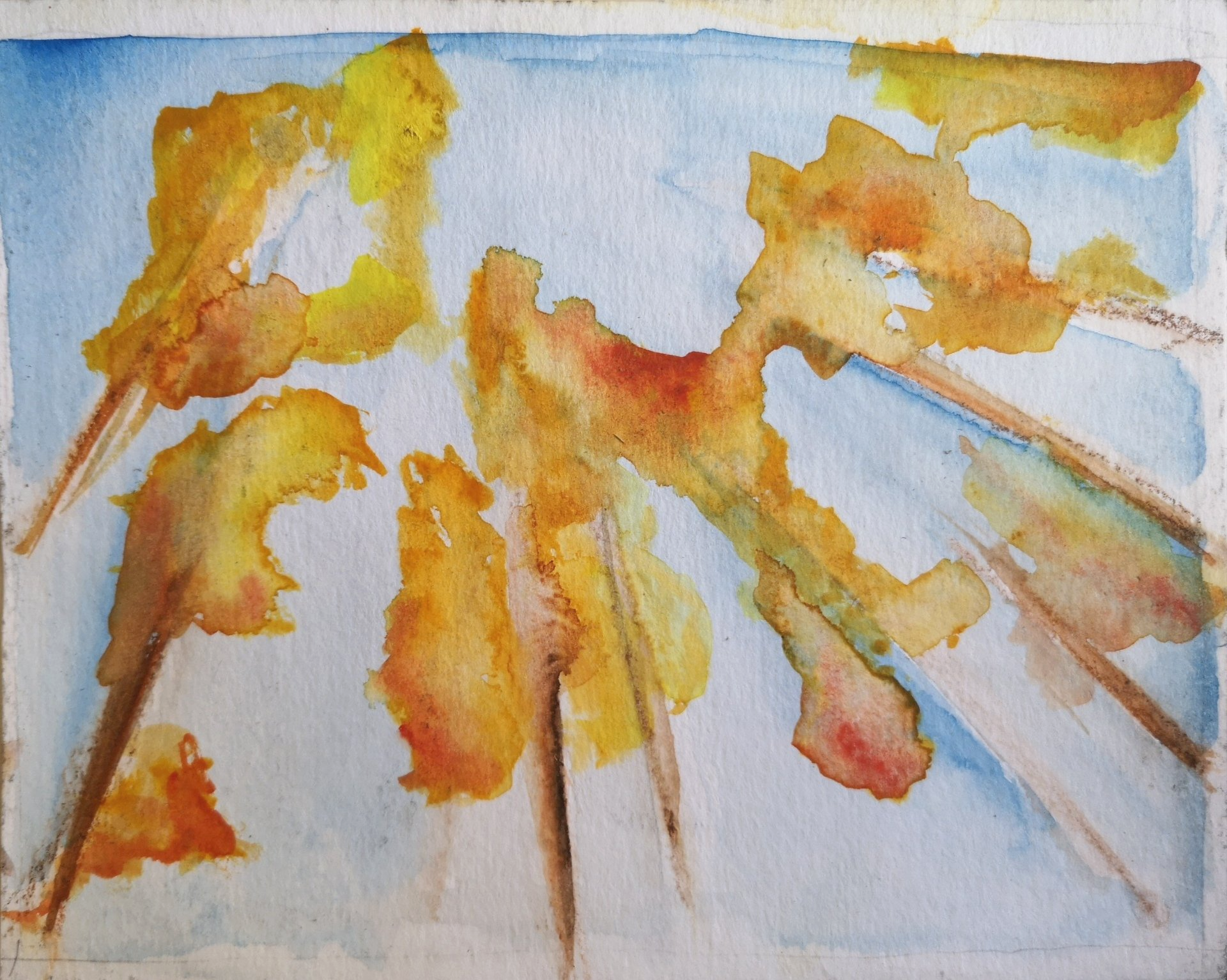 Aquarell in Blau, Orange