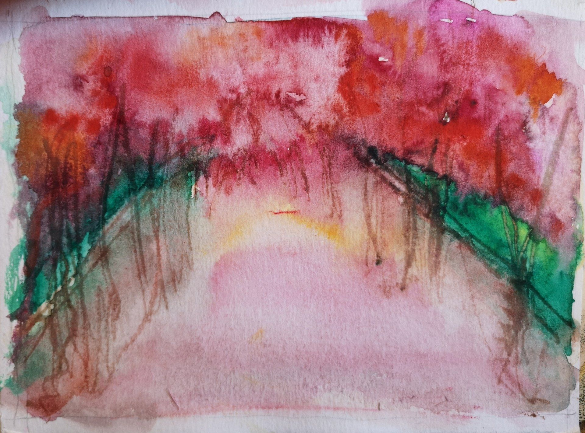 Aquarell in Rot, Grün