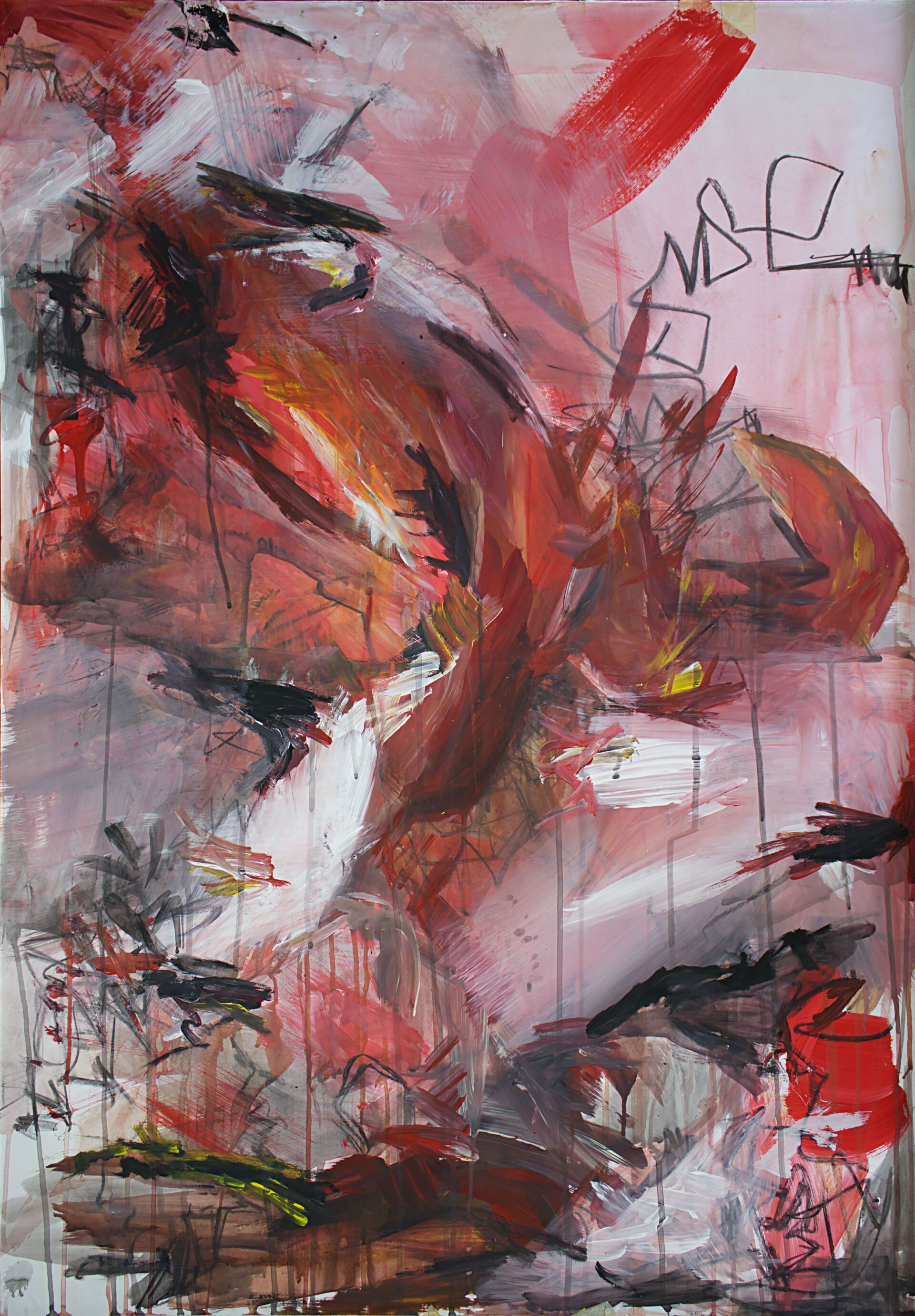 Abstrakte Farbkomposition in Rot, Weiß, Schwarz