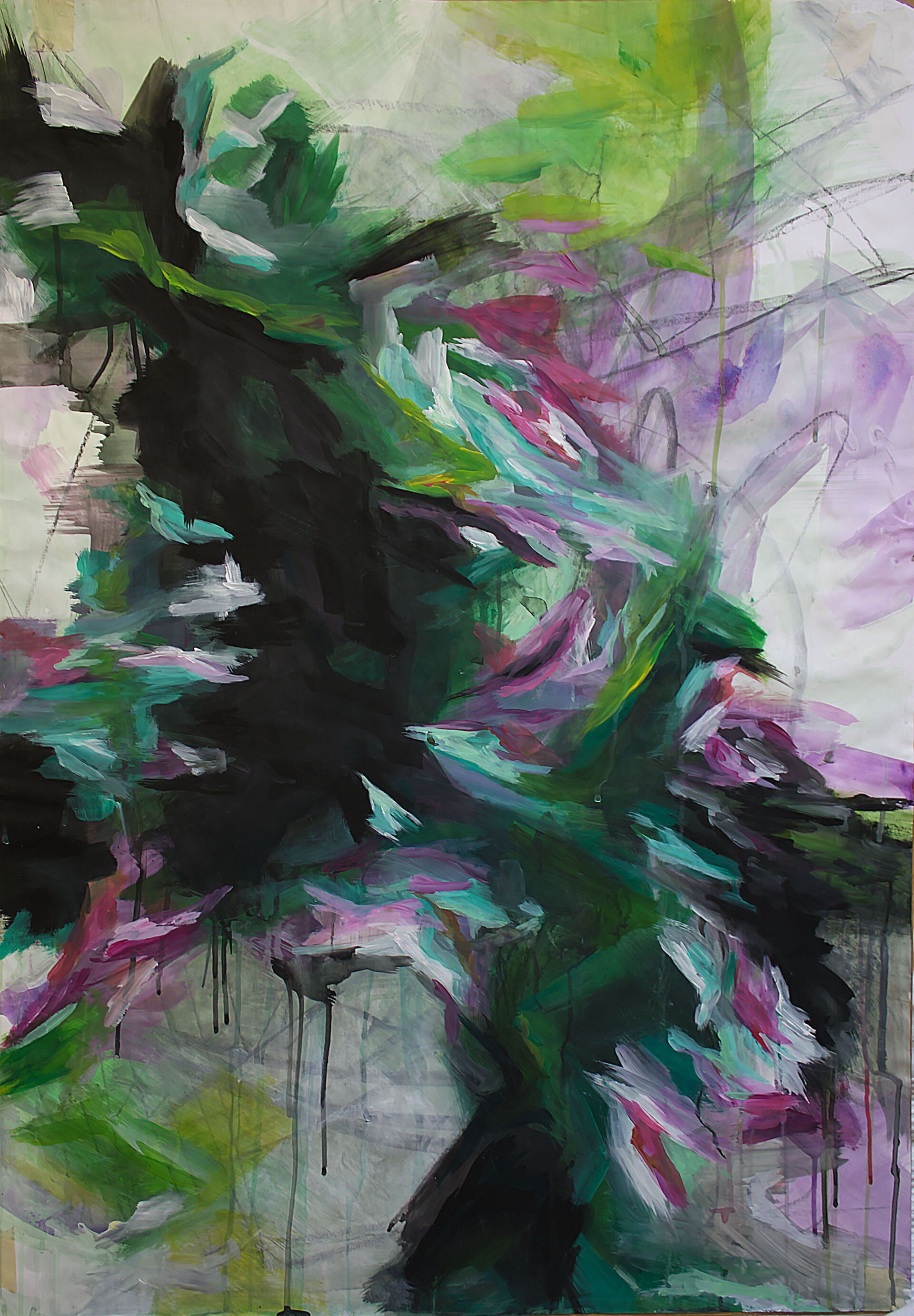 Abstrakte Farbkomposition in Lila, Grün