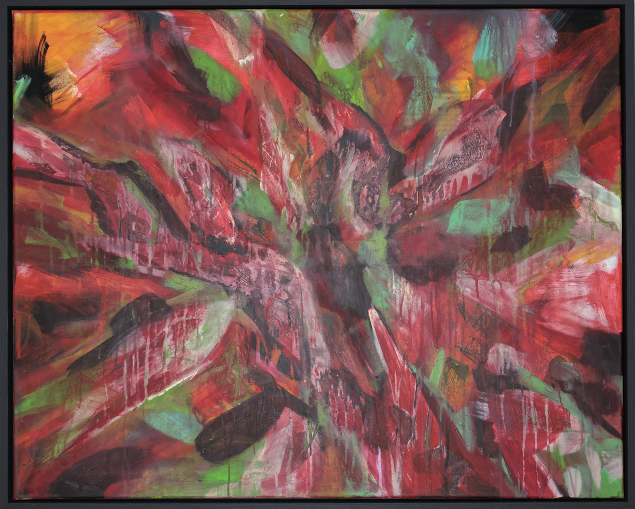 Abstrakte Farbkomposition in Rot, Orange, Grün